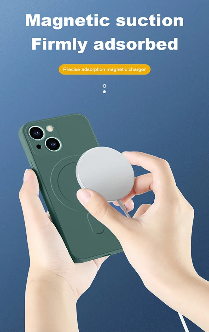For Magsafe Magnetic Wireless Charge Case For iPhone 17 16 14 13 12 11 15 Pro Max Mini XR XS Soft Liquid Silicone Back Cover