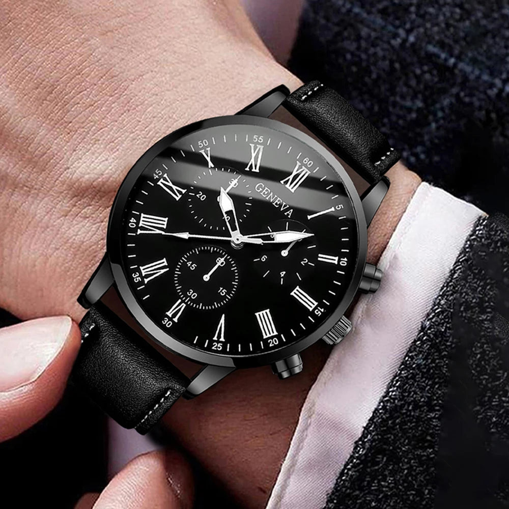 3PCS Fashion Men's Watches Set Business Trend Versatile Retro Classic Round Dial Quartz Watch Reloj Hombre（Without Box）