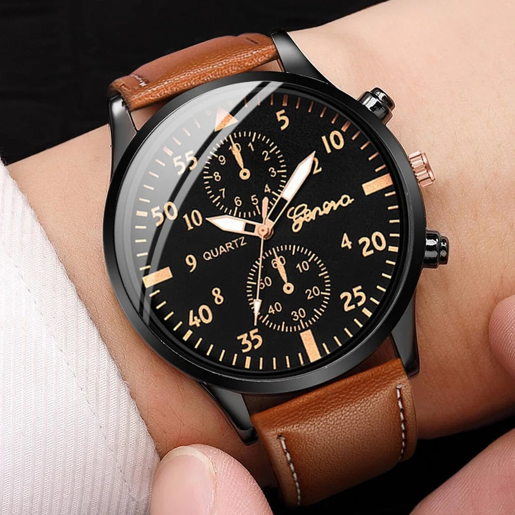 3PCS Fashion Men's Watches Set Business Trend Versatile Retro Classic Round Dial Quartz Watch Reloj Hombre（Without Box）