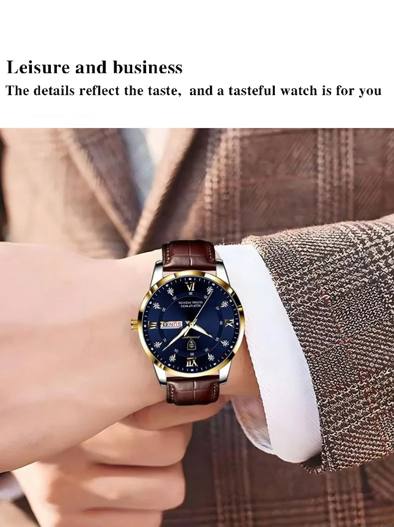 POEDAGAR Original High Quality Men Watch Waterproof Luminous Leather Sports Man Wristwatch Quartz Stylish Casual Watches For Men