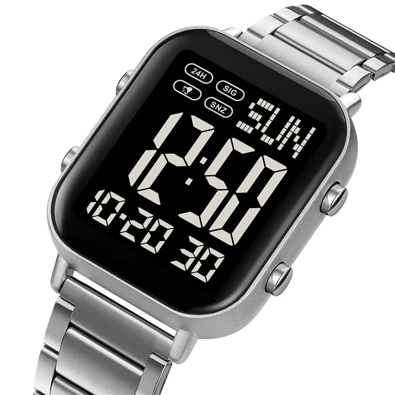 Skmei Men Digital Watches Luxury Stainless Steel Strap Dual Time Zone Man Sports Bracelet Watch 30M Waterproof Male Alarm Clock