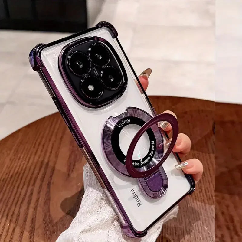 Shockproof Magnetic Bracket Phone Case For Xiaomi Redmi Note 14 15 Pro Plus 15C 14C 14S 4G 5G Stand Clear Soft Silicone Cover