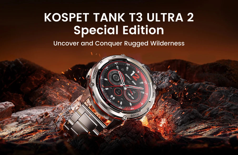 KOSPET TANK T3 Ultra 2 GPS Smart Watches Men Compass Altimeter Barometric 5ATM IP69K Waterproof AMOLED Bluetooth Call Mens Watch