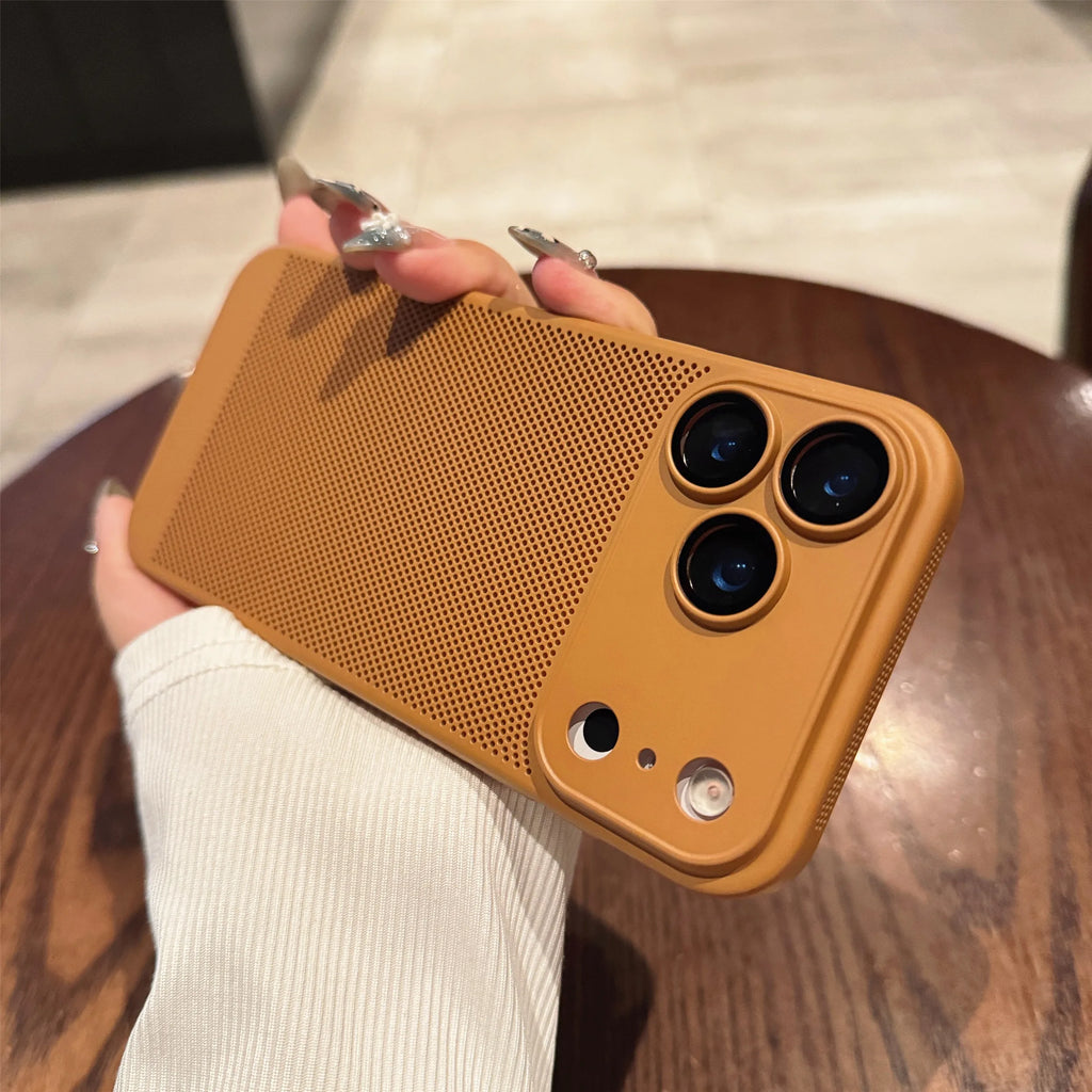 Original Cooling Grid Heat Dissipation Phone Case For iPhone 17Air 16 16E 15 14 13 12 11 17 Pro Max Mesh Breathable Hard Cover
