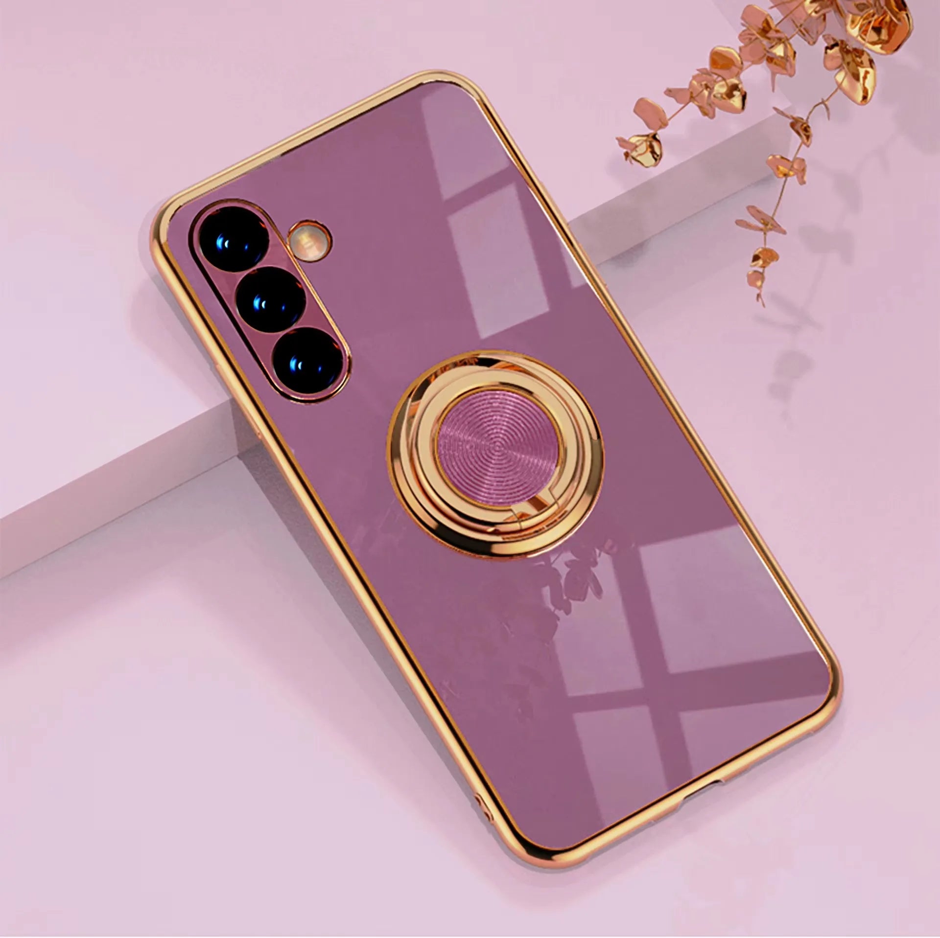 Luxury Plating 360°Rotate Metal Ring Holder Phone Case For Samsung Galaxy S25 Ultra S24 S23 FE S22 S21 S20 S10 Plus Back Cover