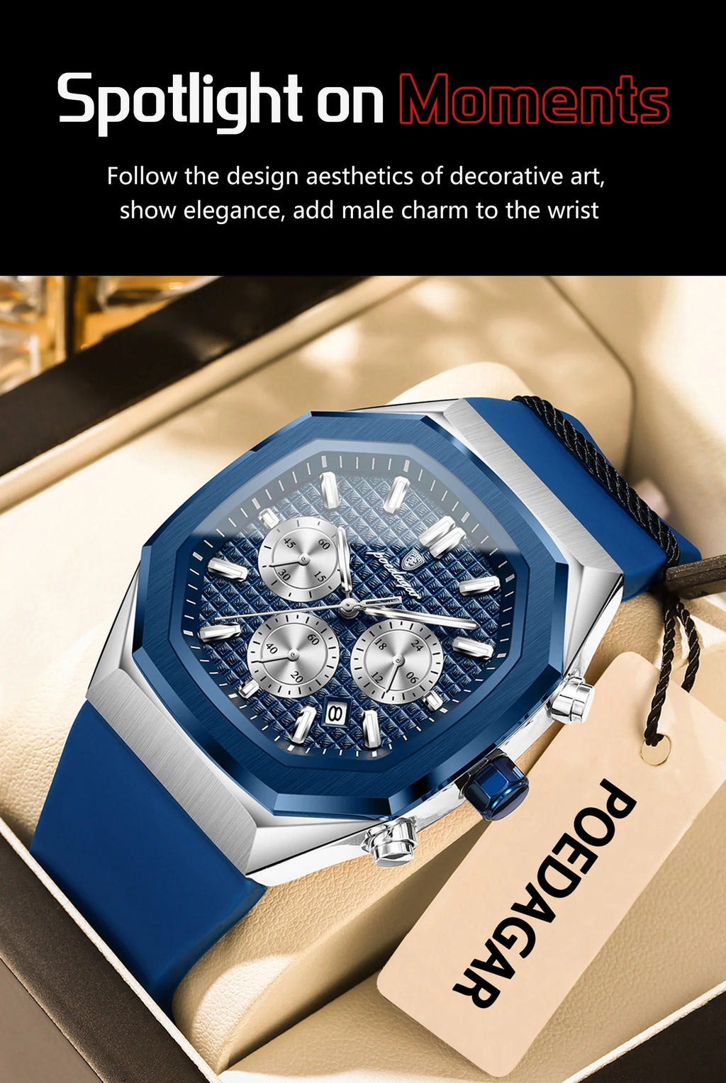POEDAGAR Business Men's Wristwatch Chronograph Date Silicone Strap Man Watch Waterproof Luminous Military Quartz Watches For Men