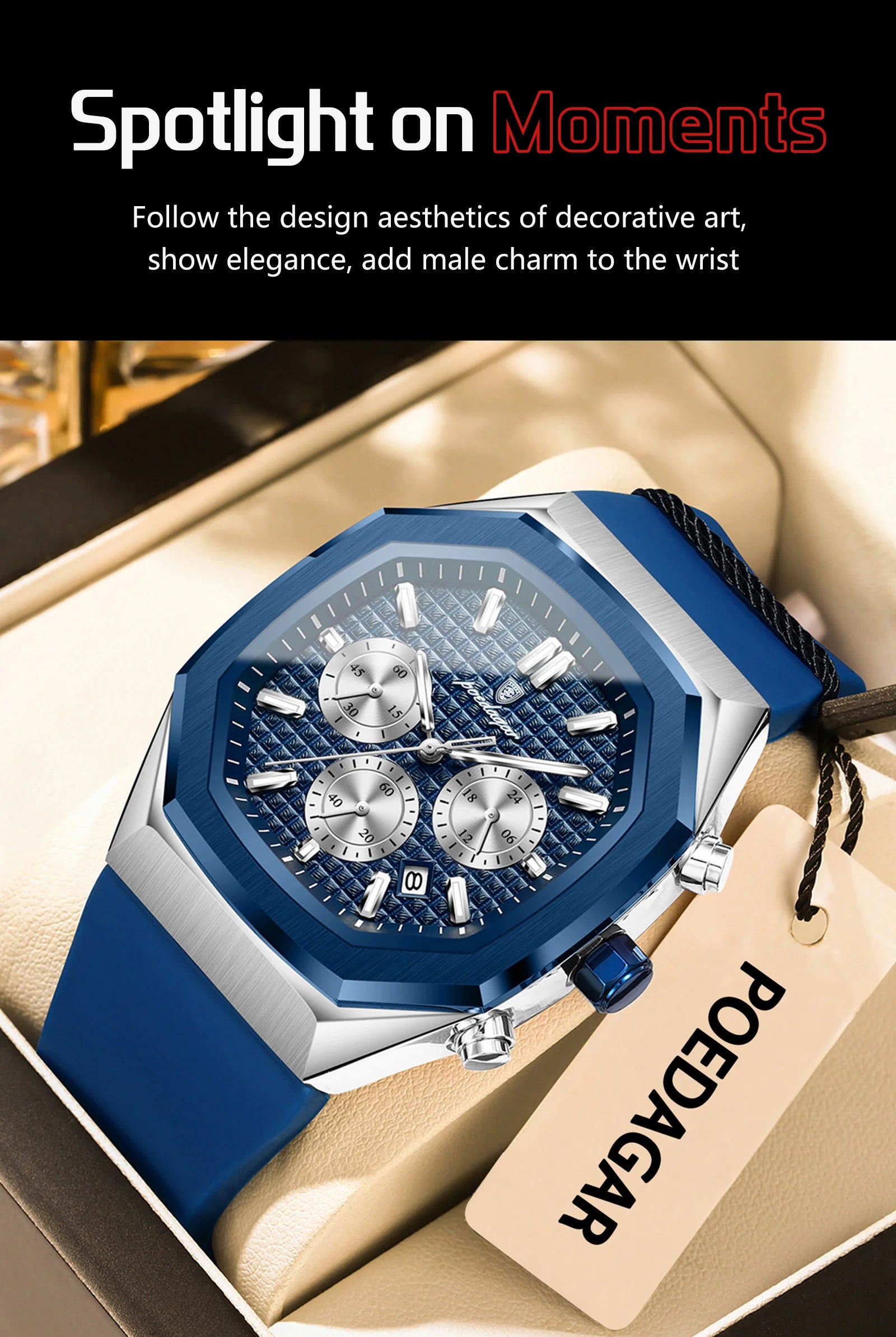 POEDAGAR Business Men's Wristwatch Chronograph Date Silicone Strap Man Watch Waterproof Luminous Military Quartz Watches For Men