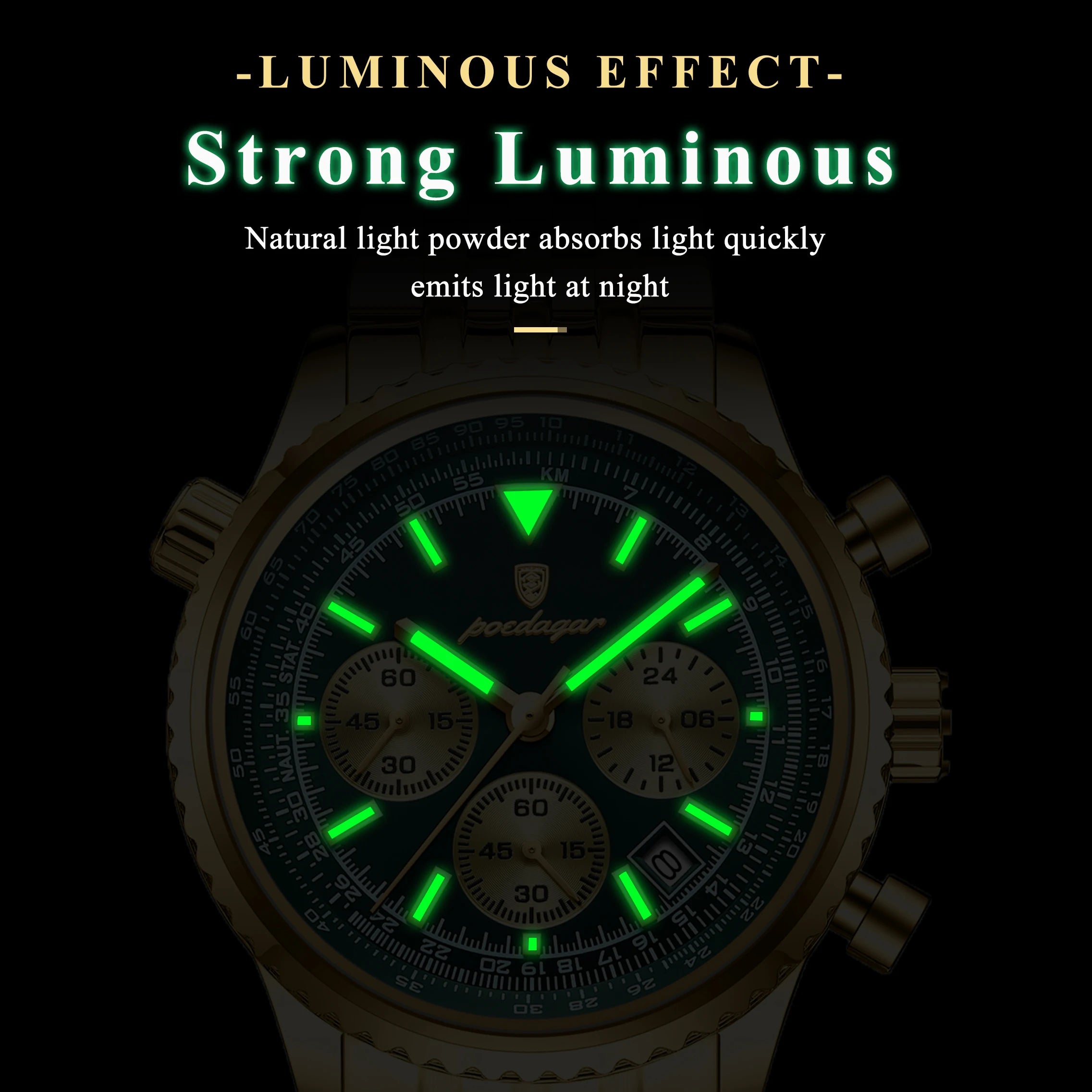 POEDAGAR Trendy Man Watch Chronograph Date Waterproof Luminous Men's Watches Stainless Steel Quartz Sports Luxury Man Wristwatch
