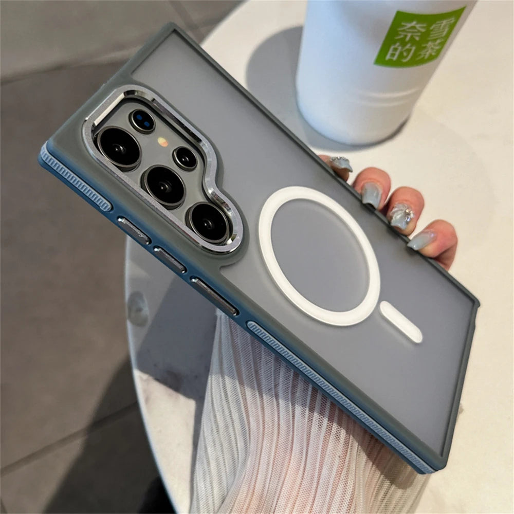 Luxury Matte Magnetic Case For Samsung Galaxy S26 S24 S22 S25 Ultra S23 Plus S23 FE For Magsafe Wireless Charge Shockproof Cover