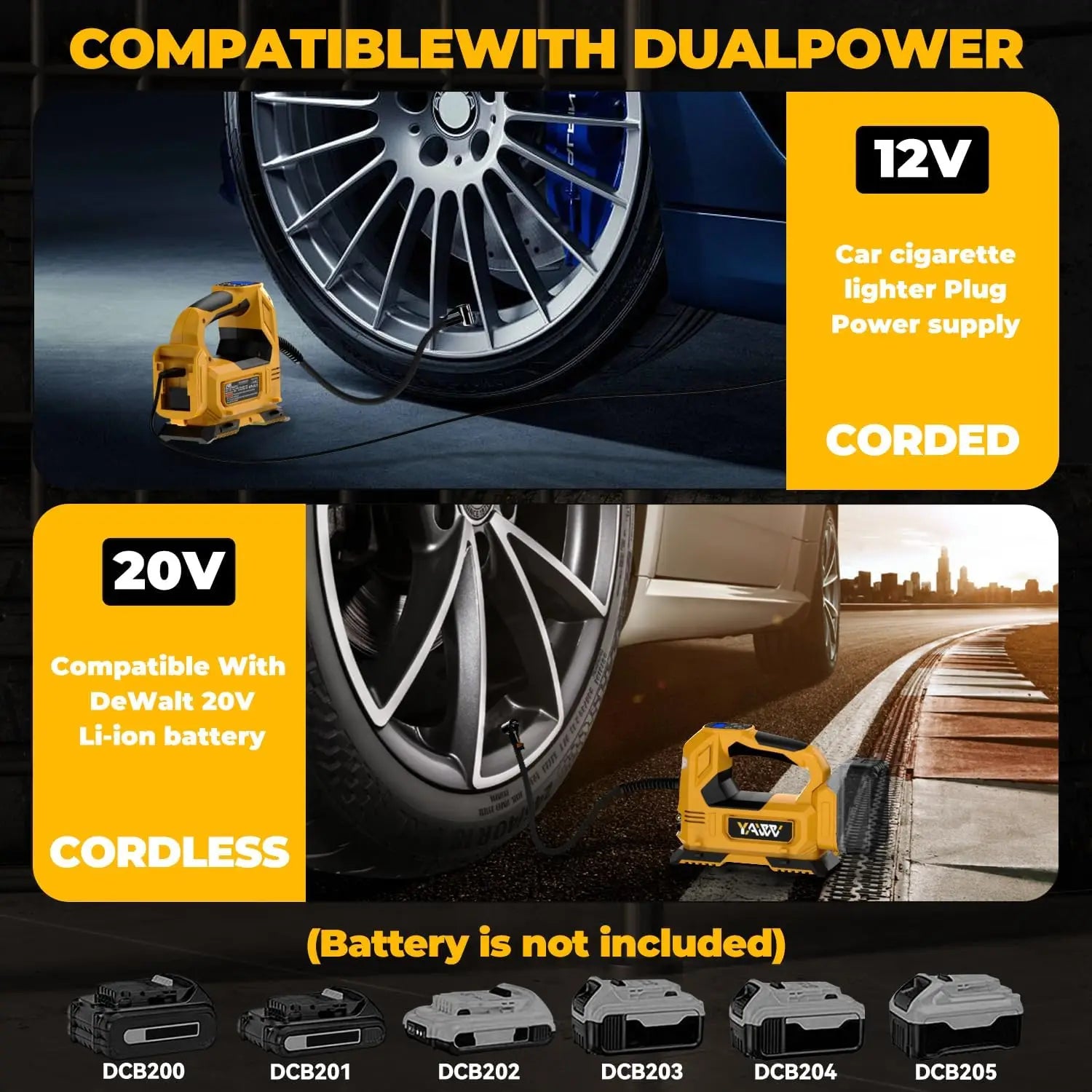 Cordless Tire Inflator Air Compressor for Dewalt us 20V Max Battery,160PSI Portable LED Light Handheld Pump with Digital Pressure