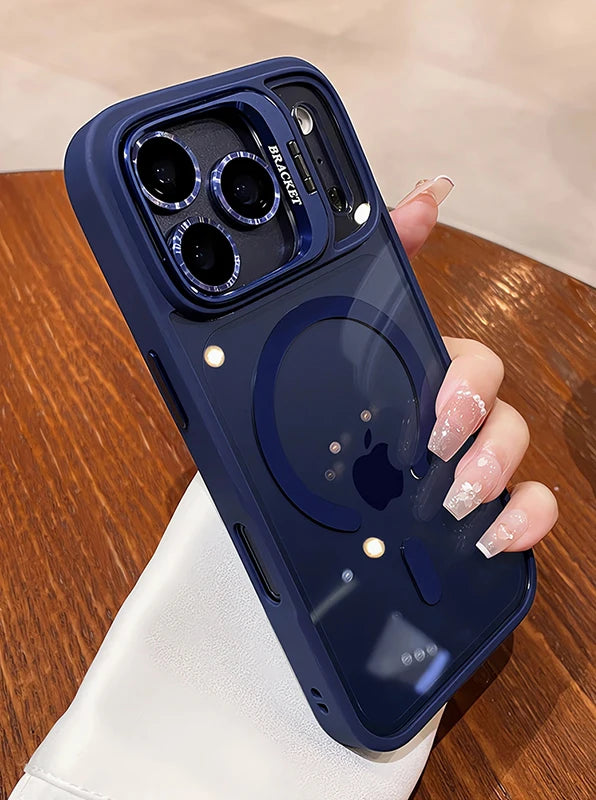 Luxury Matte Translucent Armor Shockproof For Magsafe Bracket Case For iPhone 17 16 15 14 13 12 Pro Max 17 Wireless Charge Cover