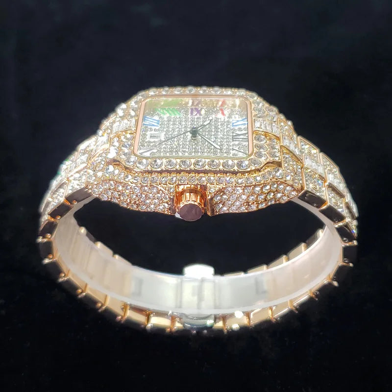 2025 New Luxury Diamond Watch Men Fashion Iced Out Square Colorful Number Watches Hip Hop Bling Jewelry Reloj Hombre for Party