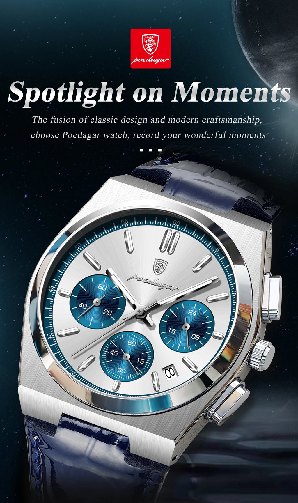 POEDAGAR Luxury Classic Men's Watch Waterproof Luminous Chronograph Date Quartz Man Clock Fashion Sports Leather Watches For Men