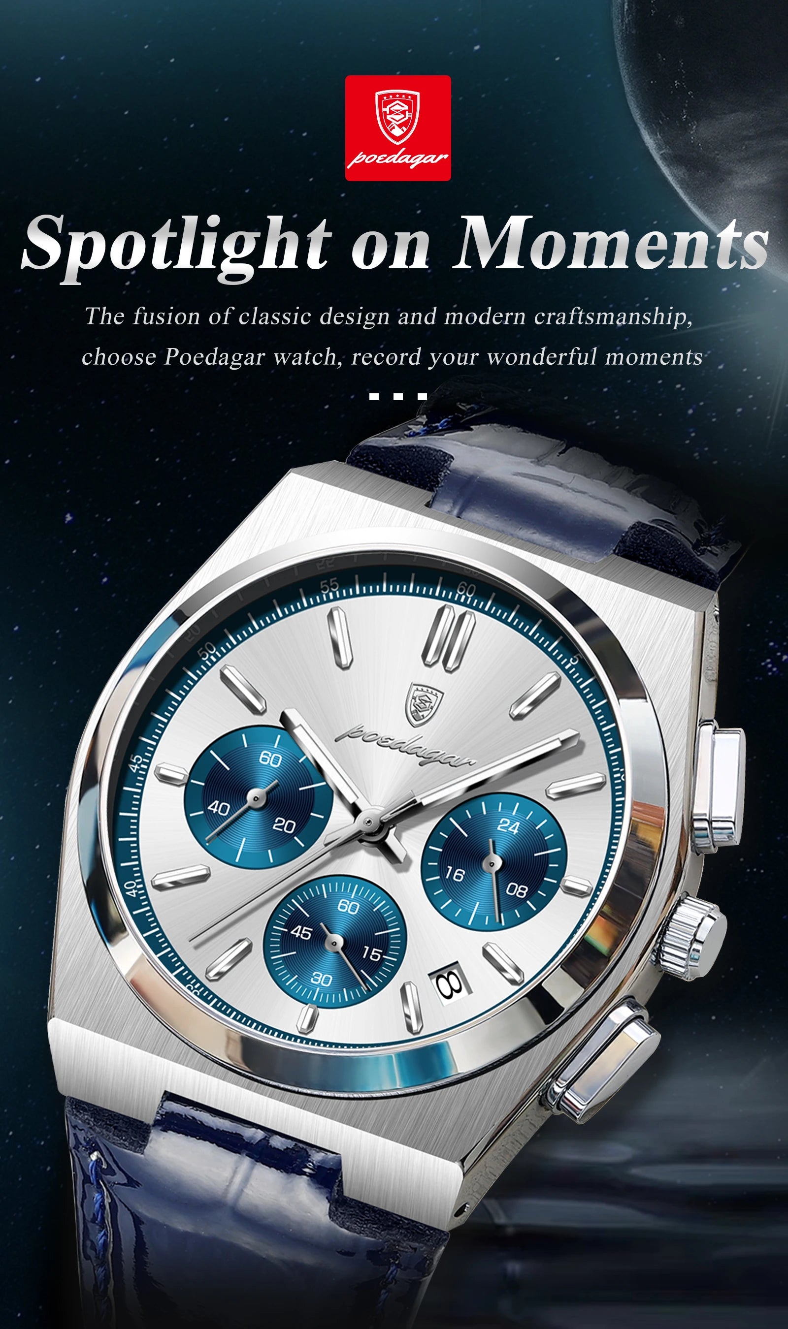 POEDAGAR Luxury Classic Men's Watch Waterproof Luminous Chronograph Date Quartz Man Clock Fashion Sports Leather Watches For Men