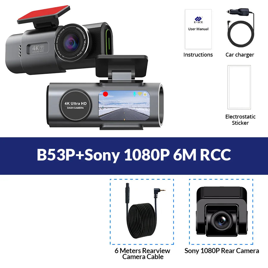 Dash Cam 4K UHD Recording Car Camera DVR us Night Vision Video Recorder Built-In Wi-Fi Support GPS 24H Parking