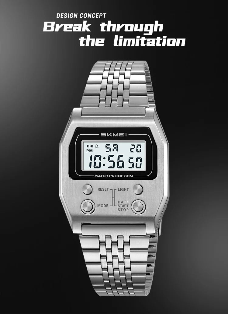 SKMEI 2460 Fashion Brand Men's Electronic Watch Multifunction Luminous Calendar Waterproof Steel Strap Sport Men Digital Watches