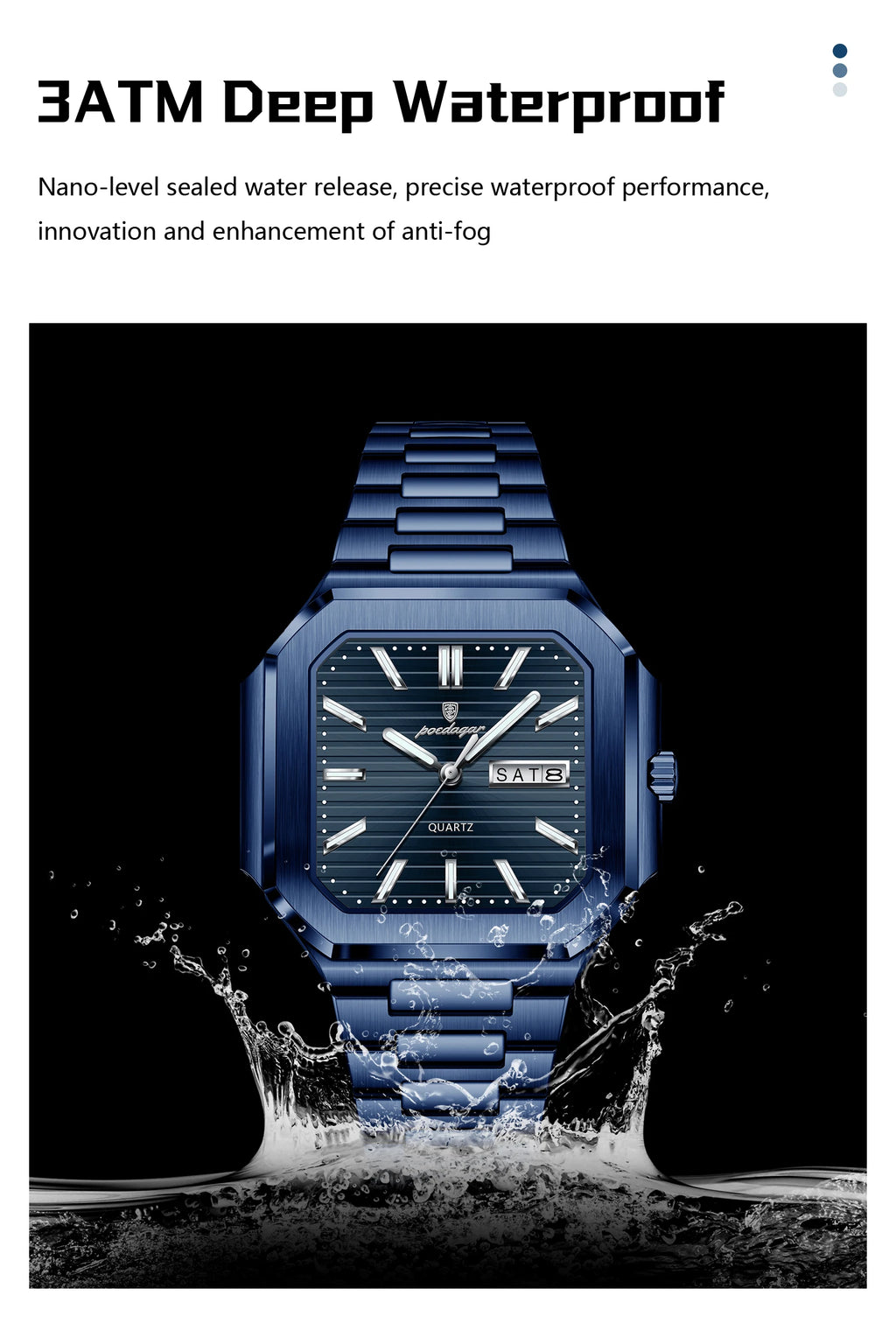 POEDAGAR Top Luxury Brand Male Watch Waterproof Luminous Date Week Quartz Men's Watches Stainless Steel Fashion Square Men Watch