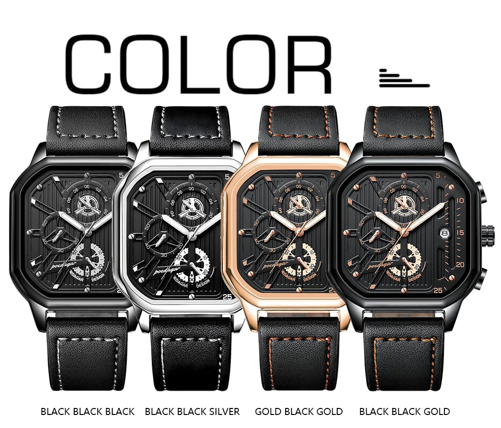 POEDAGAR New Luxury Casual Men's Quartz Watch Chronograph Date Waterproof Luminous Leather Man Watches Military Sports Men Watch