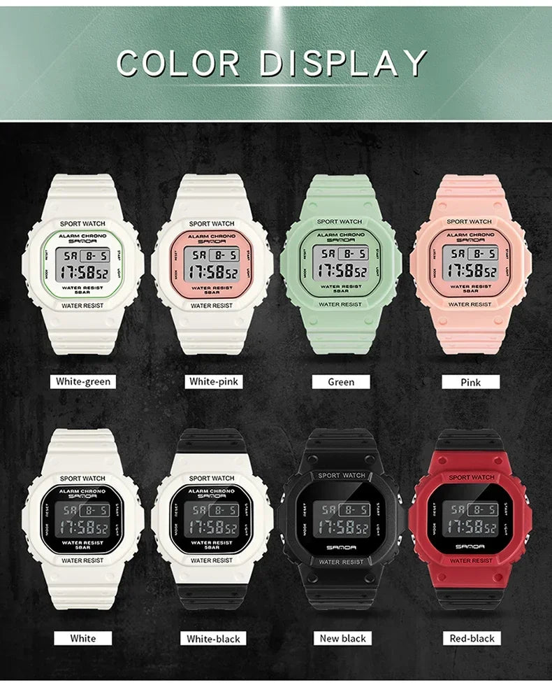 SANDA 293  Waterproof Watch Fashion Brand Ladies Watches For Women Sport Digital Wristwatches Female Clock LED Display 50m