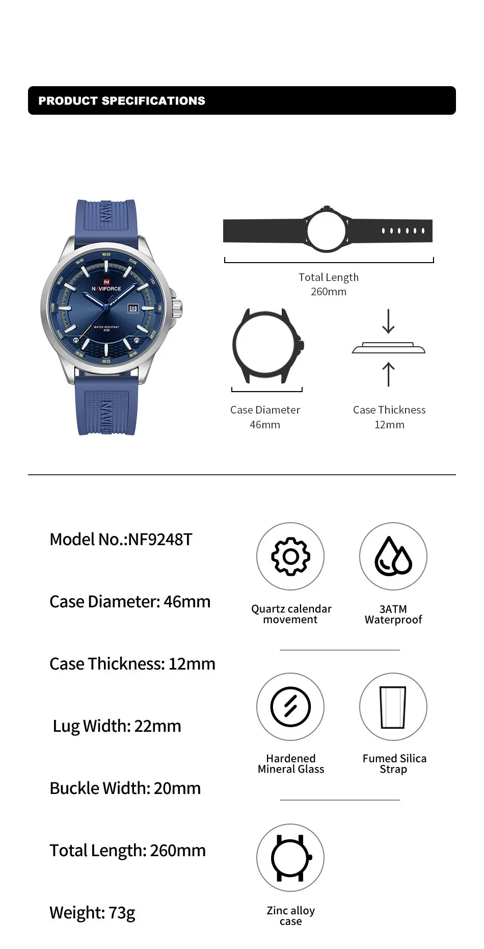 NAVIFORCE Men Business Watch Silicone Strap Wristwatches Quartz Casual Men's Watches Date Luminous Waterproof Original Clock