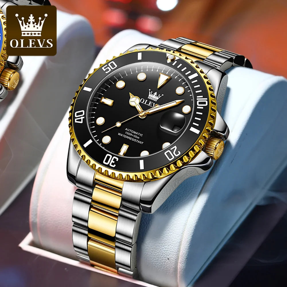 OLEVS 6650 Men Watch Classic Original Automatic Mechanical Watch For Man Zircon Scale  Waterproof Luminous Stainless Steel Reloj