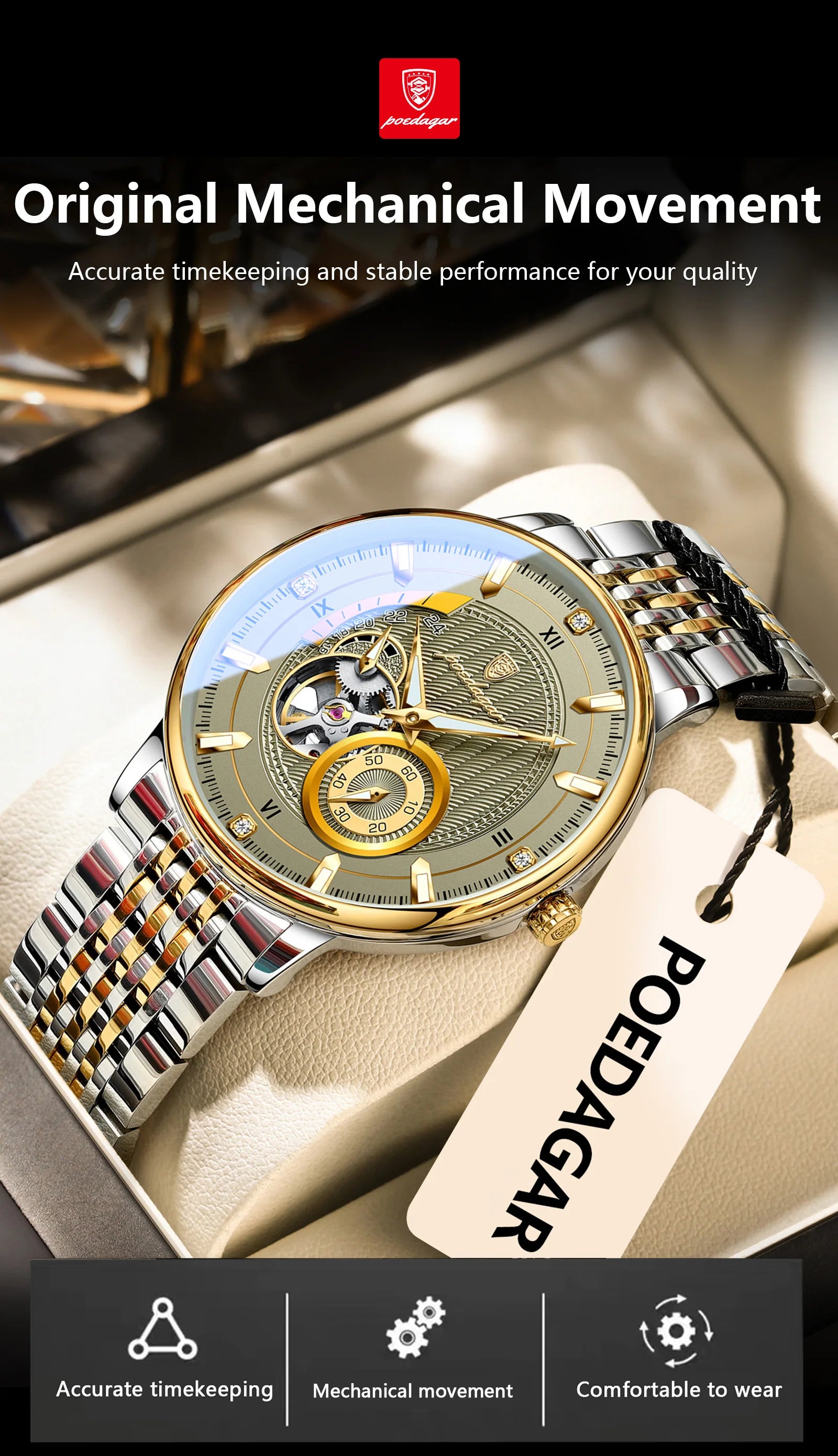 POEDAGAR Top Luxury Man Wristwatch Luminous Hollow Tourbillon Stainless Steel Men Clock Mechanical Automatic Men's Watches Reloj