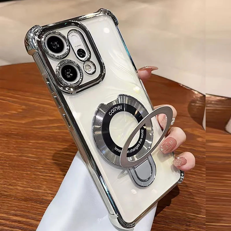 For OPPO Reno 14 13 12 11 Reno14 Reno13 F Pro 13F 14F 12F Case Magnetic Bracket Holder Plating Soft Transparent Shockproof Cover