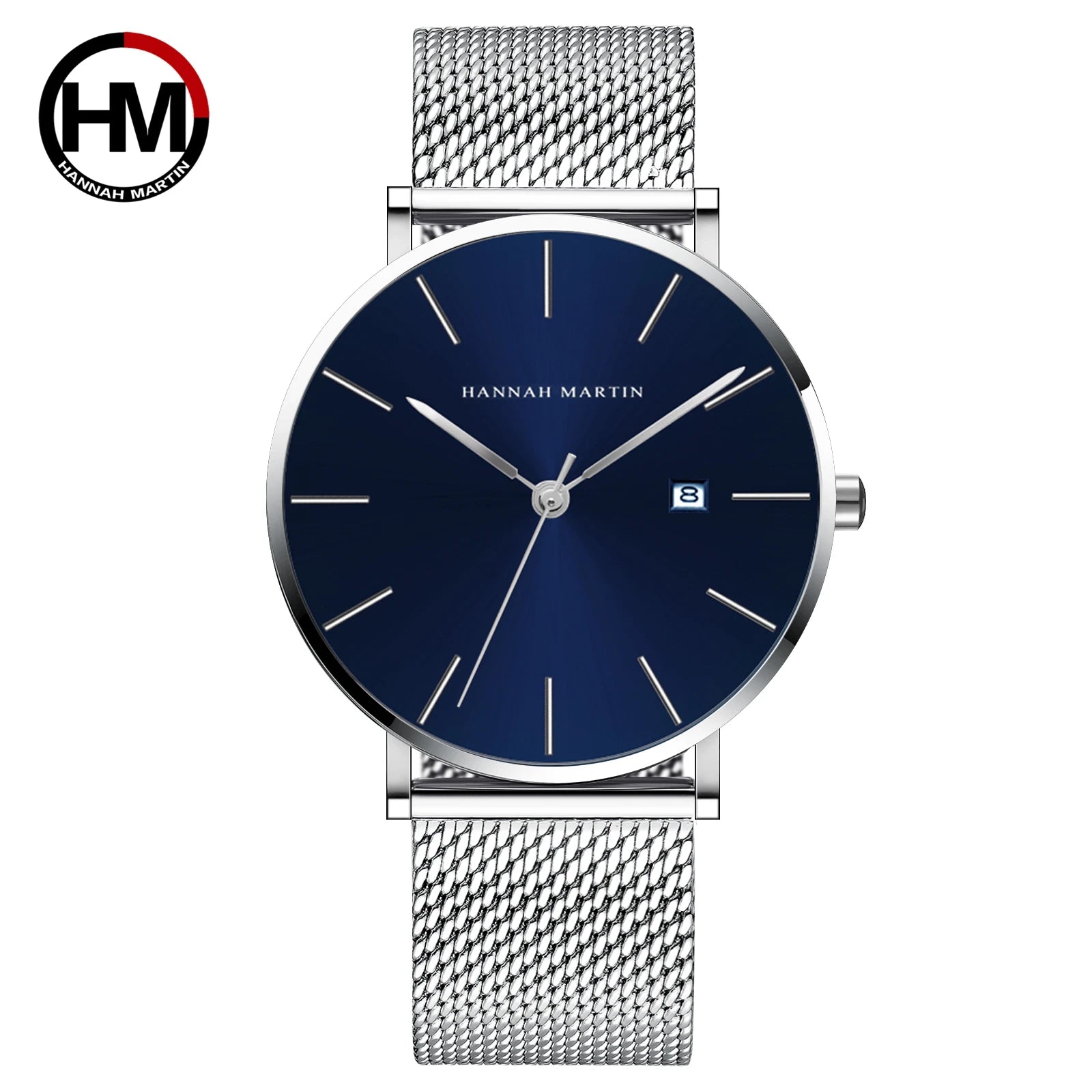 Men Dropshipping Wristwatch Hannah Martin Japan Movement 40mm Blue Minimalist Casual Leather Top Brand 3Bar Luxury Watch for Men