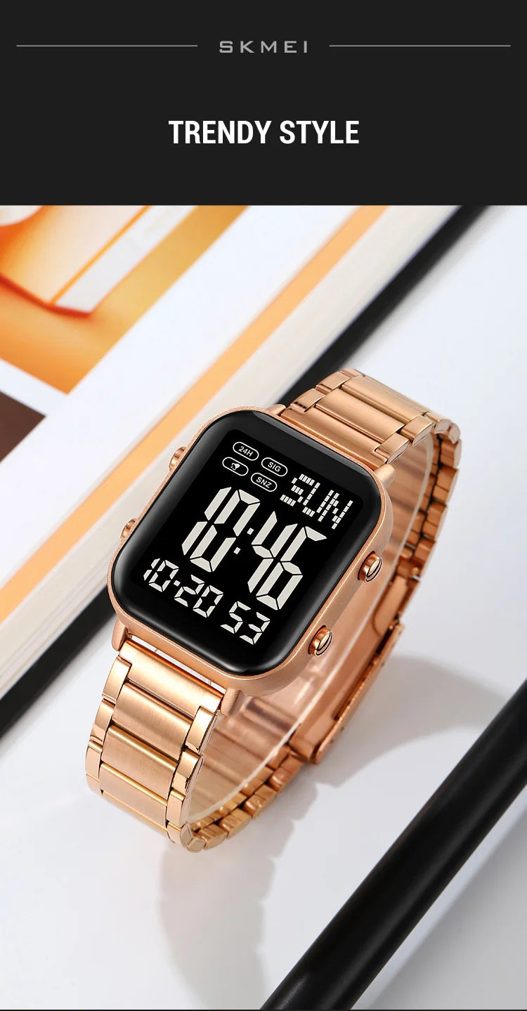 Skmei Men Digital Watches Luxury Stainless Steel Strap Dual Time Zone Man Sports Bracelet Watch 30M Waterproof Male Alarm Clock