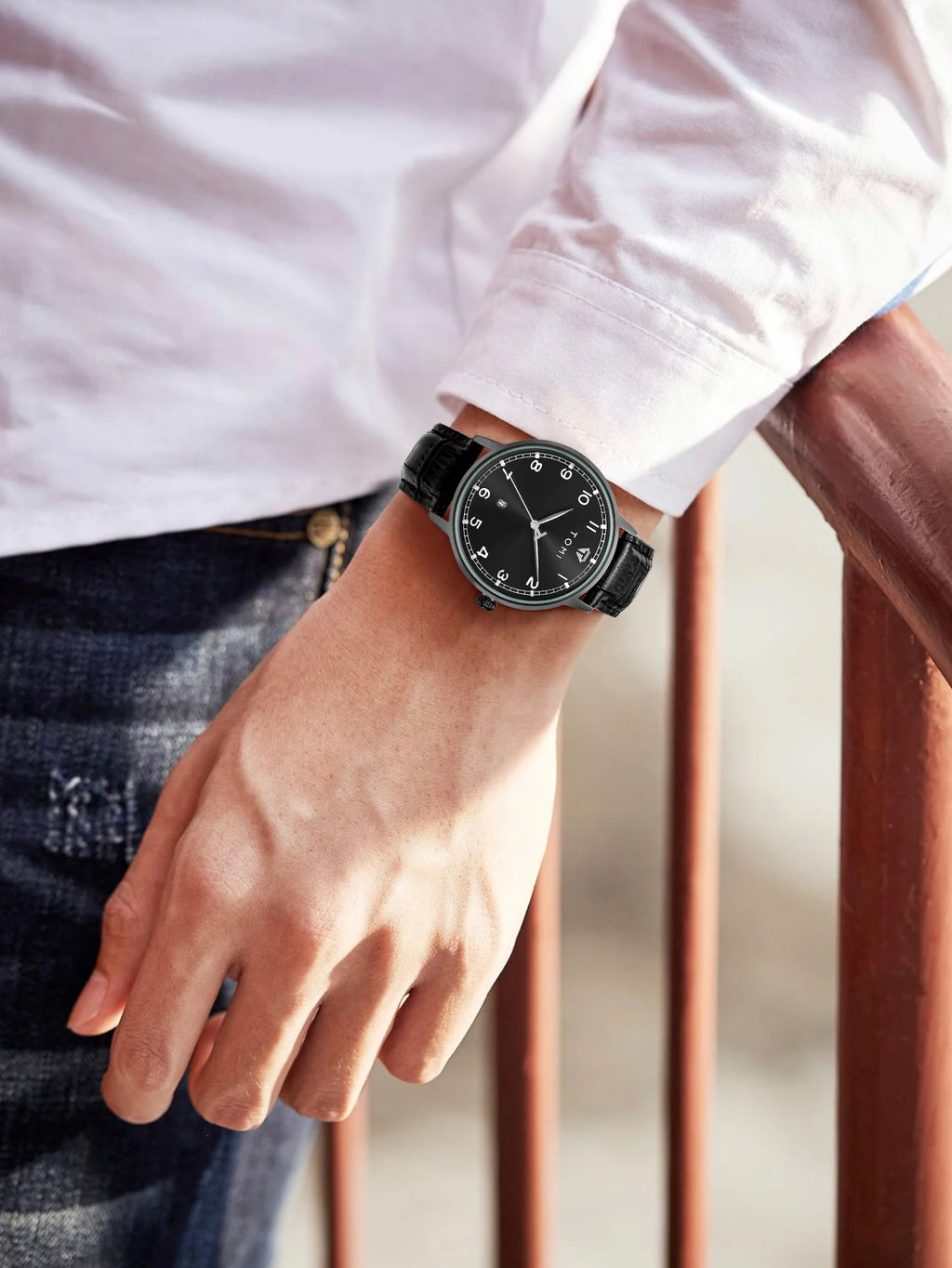 TOMI men's minimalist fashion watch circular dial calendar men's and women's casual quartz watch clock gift