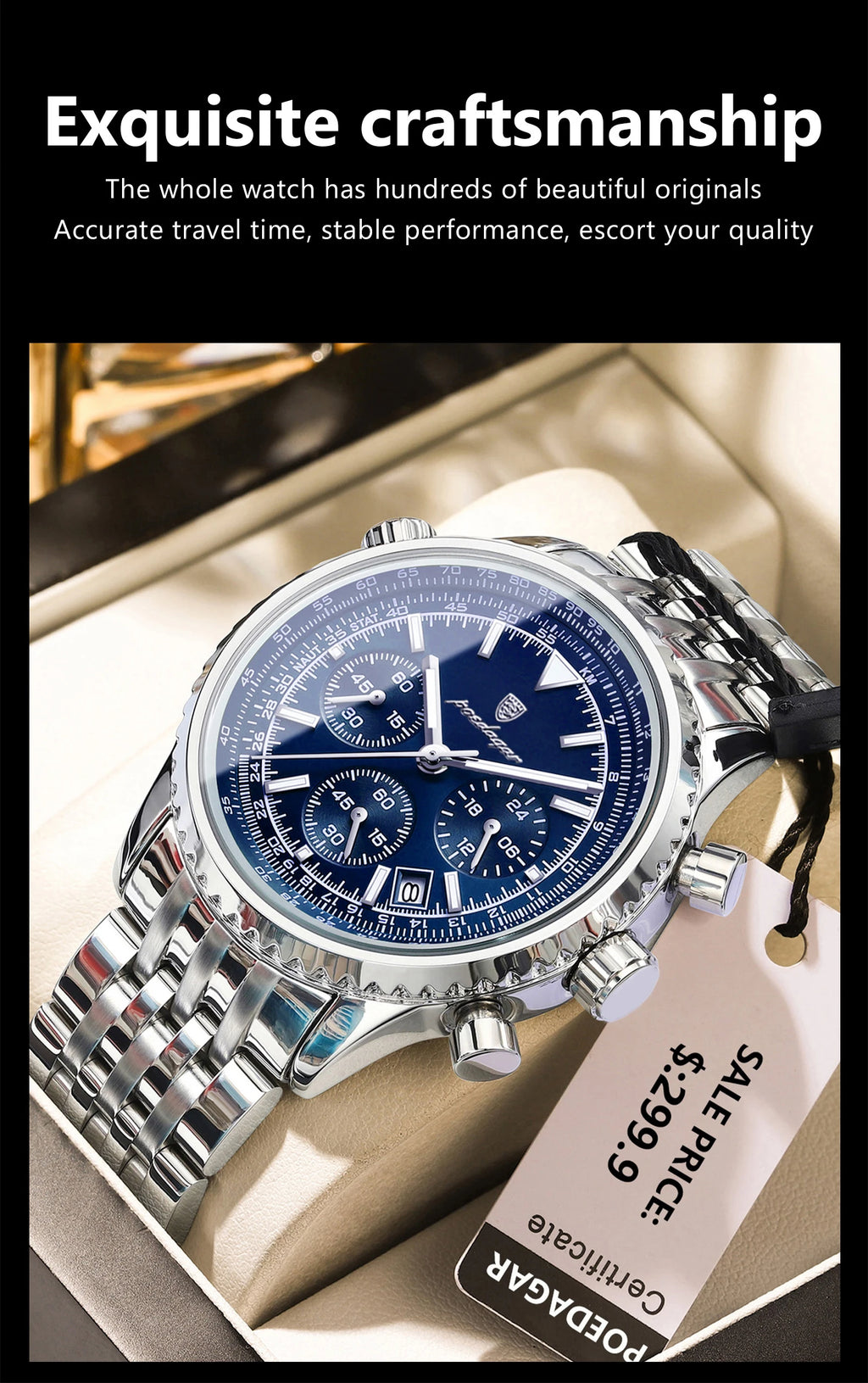 POEDAGAR Luxury Sport Man Watch Chronograph Date Waterproof Luminous Men's Quartz Watches Stainless Steel Fashion Men Wristwatch