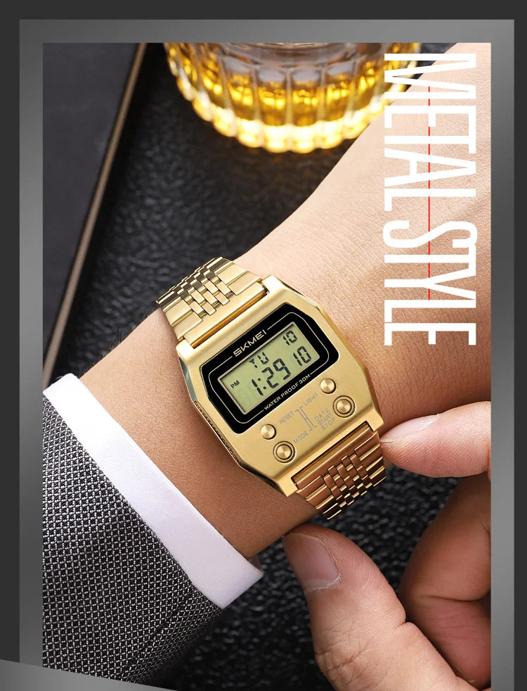 SKMEI 2460 Fashion Brand Men's Electronic Watch Multifunction Luminous Calendar Waterproof Steel Strap Sport Men Digital Watches