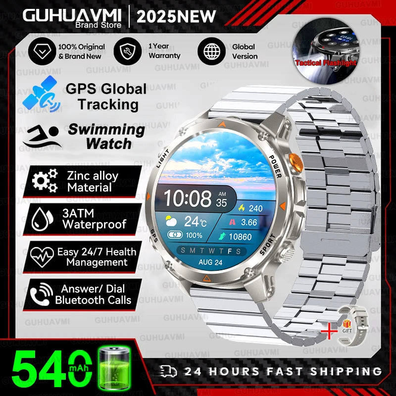 2025 New Professional GPS Sports Smart Watch Outdoor RIDE Run GPS track Swim Watchs Compass Altimeter 3ATM Sports Bracelets Men