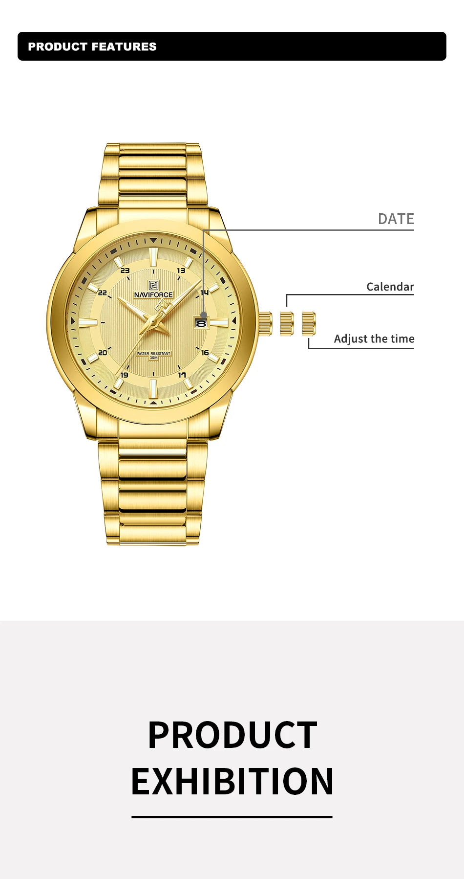 2024 Top Brand NAVIFORCE Mens Watches Stainless Steel Strap Casual Male Quartz Sports Wristwatch Luxury Waterproof Date Clock