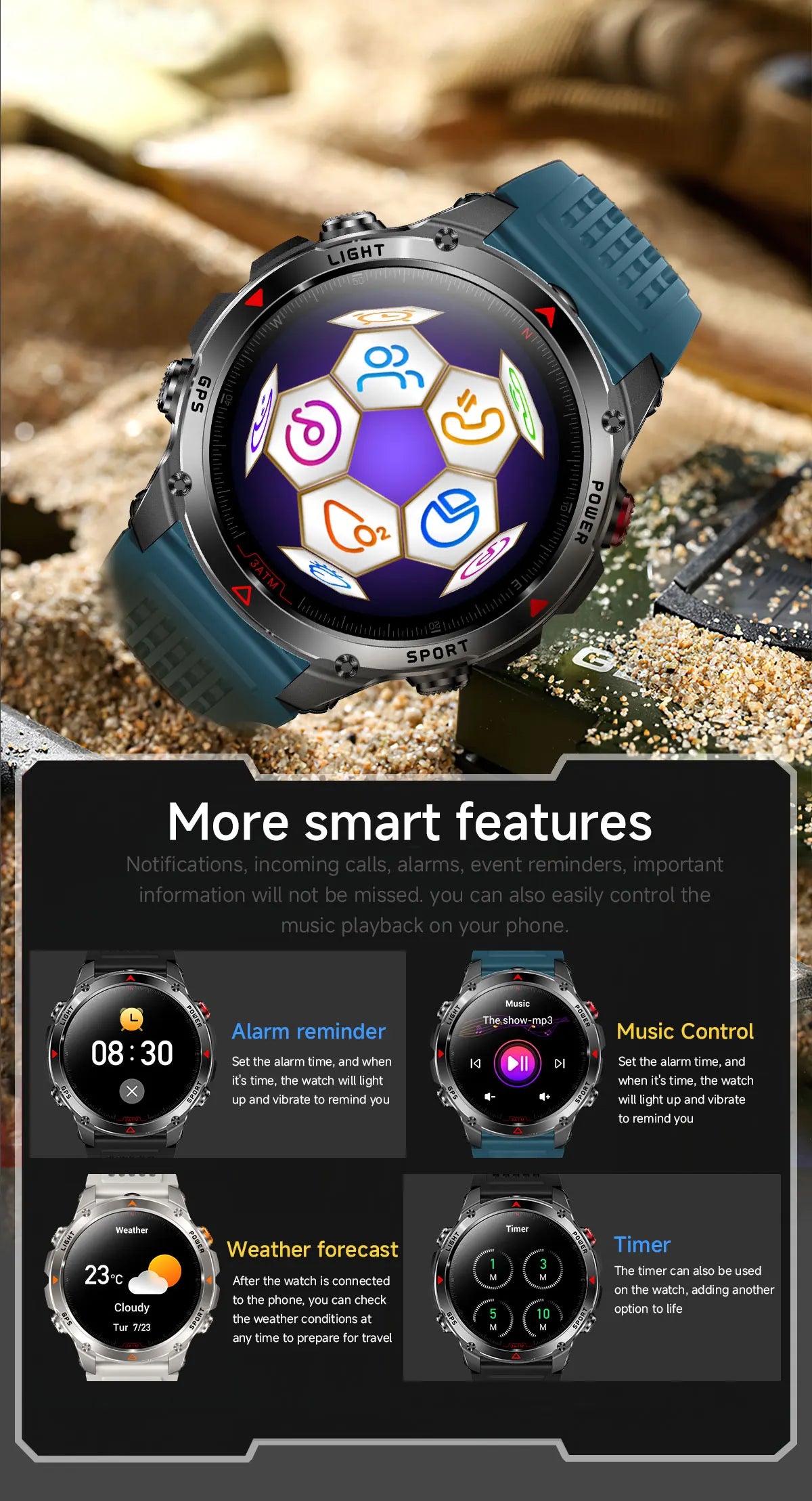 2025 New Professional GPS Sports Smart Watch Outdoor RIDE Run GPS track Swim Watchs Compass Altimeter 3ATM Sports Bracelets Men