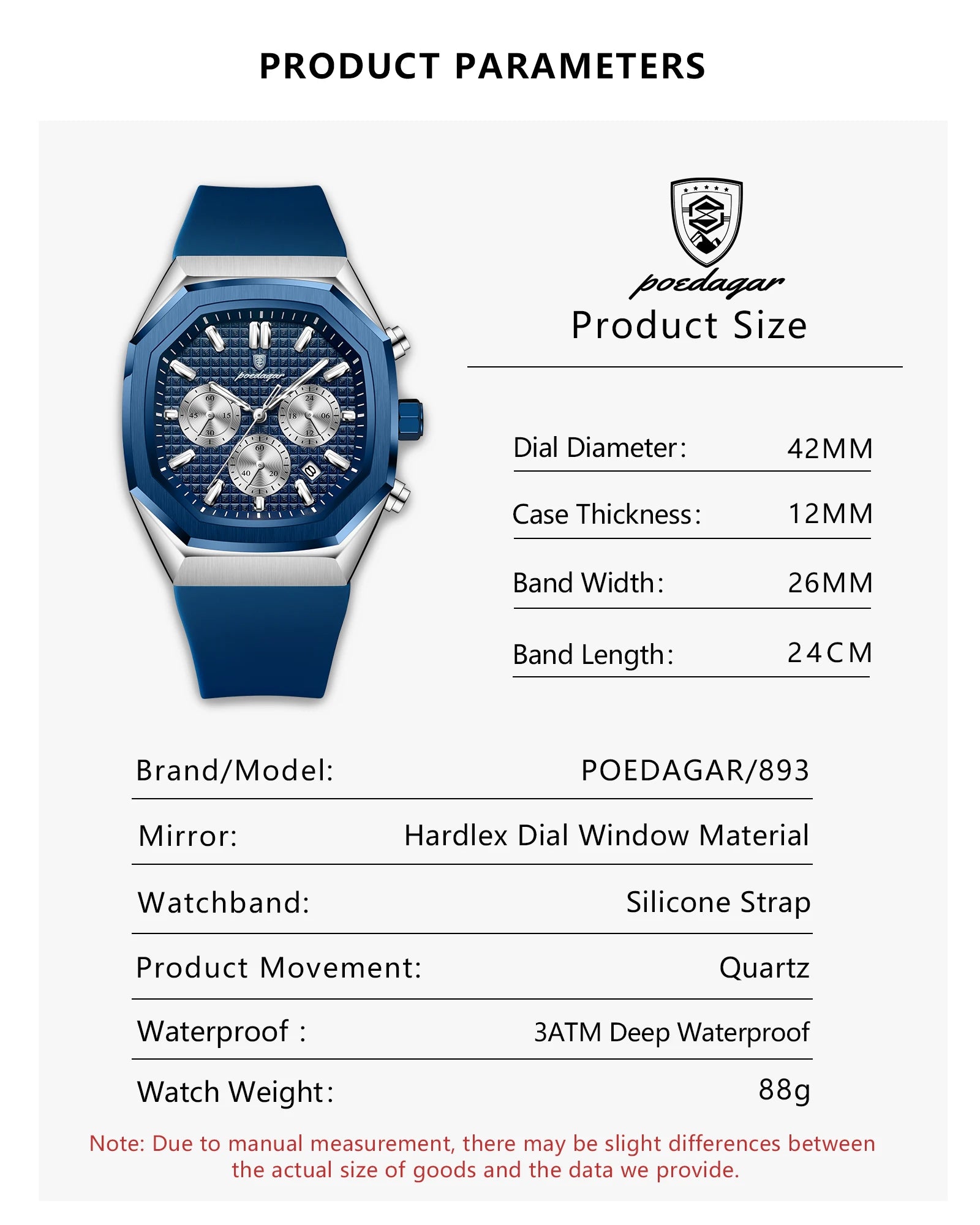 POEDAGAR Business Men's Wristwatch Chronograph Date Silicone Strap Man Watch Waterproof Luminous Military Quartz Watches For Men