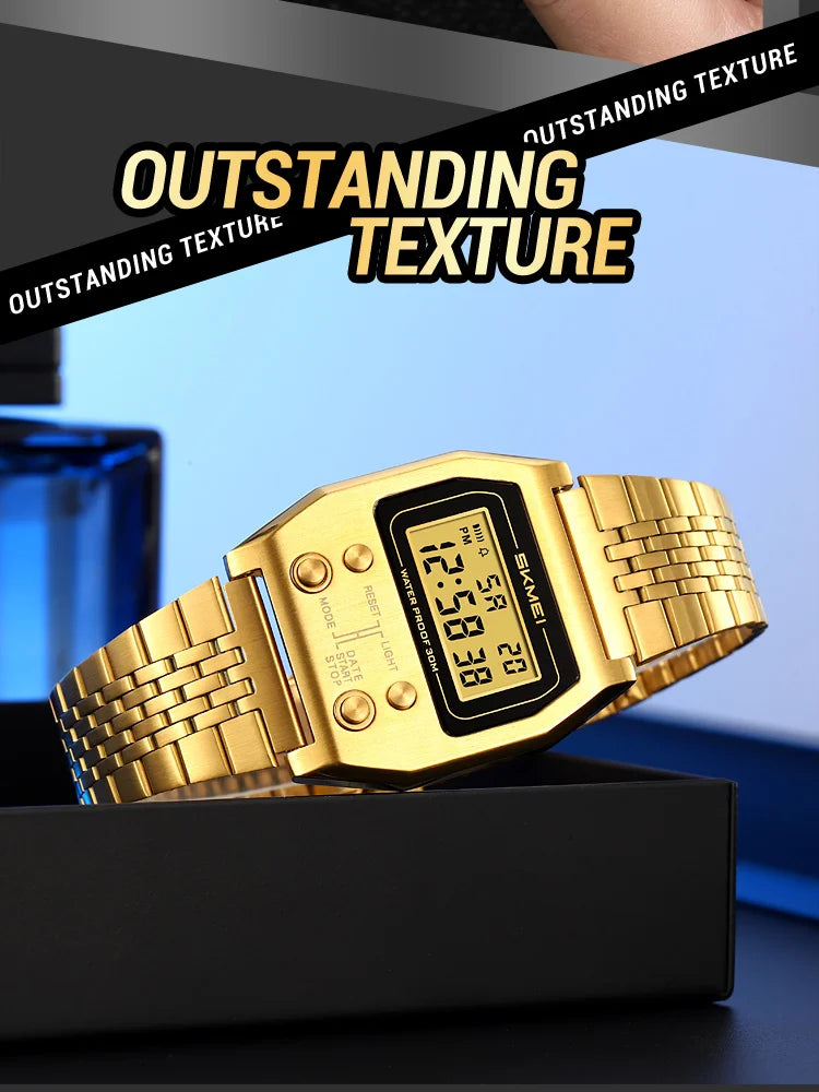 SKMEI 2460 Fashion Brand Men's Electronic Watch Multifunction Luminous Calendar Waterproof Steel Strap Sport Men Digital Watches