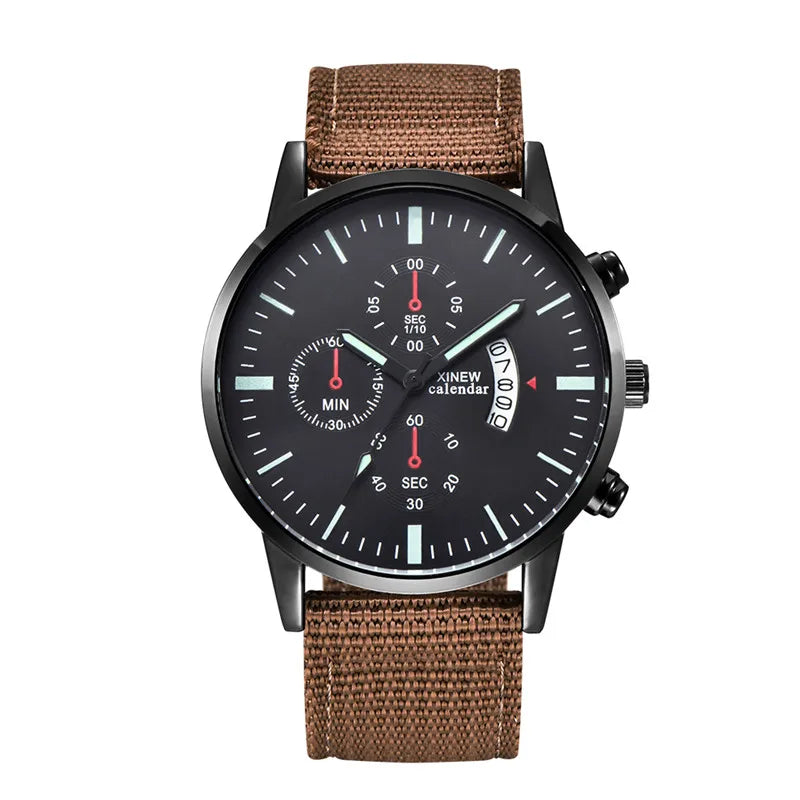 Reloj Hombre Original XINEW Brand Watches For Men Fashion Casual Nylon Band Army Date Quartz Watch Black Relogio Masculino 2024