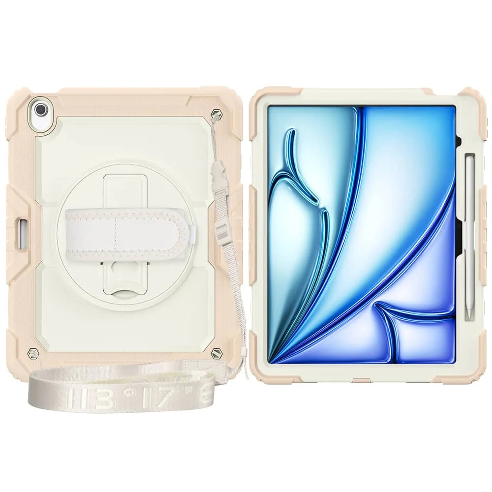 For iPad (A16) 11th Air 11 Air 13 M3  (2025) - Heavy Duty Protective Cover with Screen Protector, Shoulder Strap & Pencil Holder