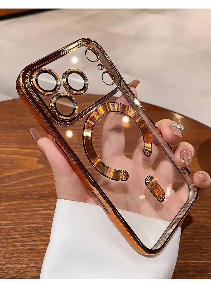 Luxury Magsafe Soft Phone Case For iPhone 11 12 13 14 15 16 17 Pro Max Plus Air Magnetic Transparent TPU Bumper Cases Cover