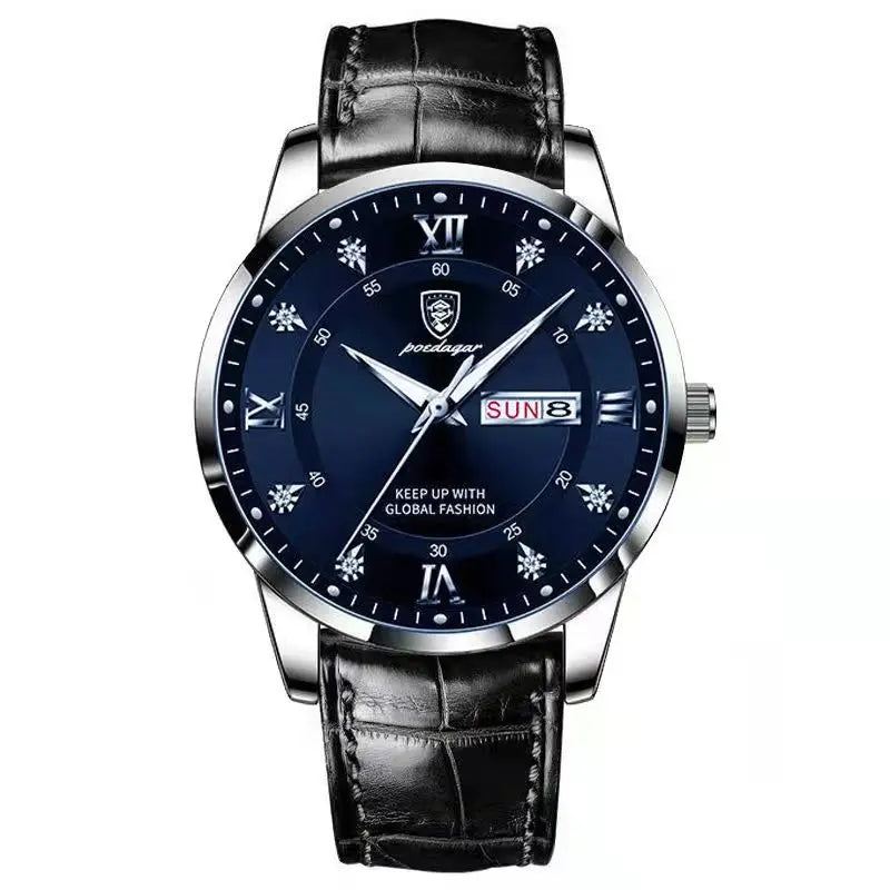 POEDAGAR Original High Quality Men Watch Waterproof Luminous Leather Sports Man Wristwatch Quartz Stylish Casual Watches For Men
