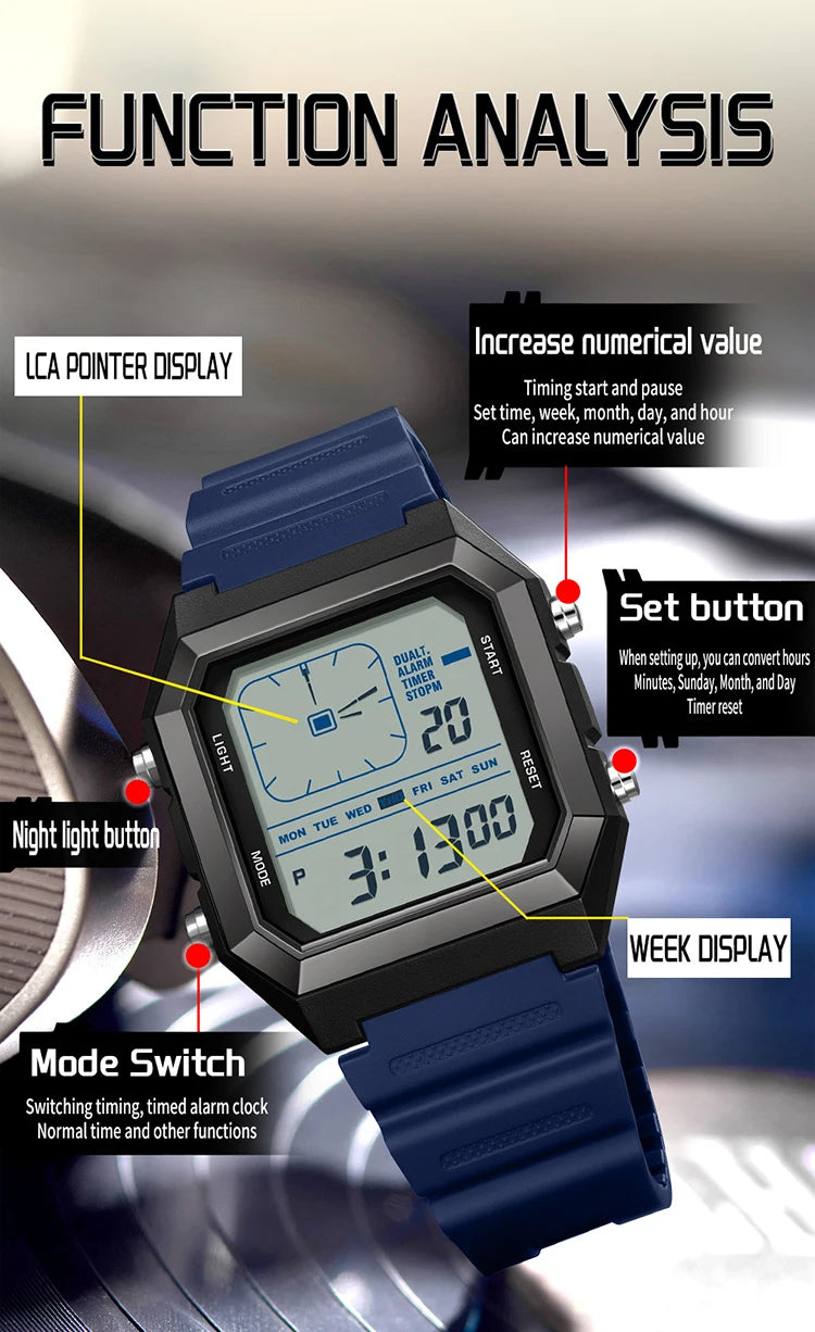 SANDA 6307 Fashion Digital Watches for Man Multifunction Luminous Chronograph Calendar Outdoor Sport Waterproof Electronic Watch