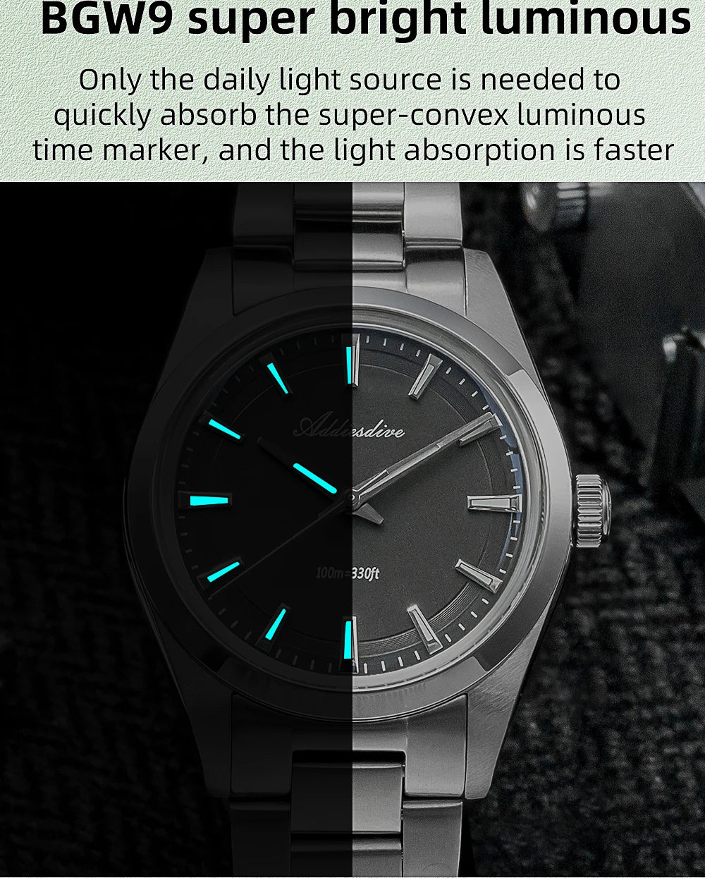 ADDIESDIVE 36MM Simple Stainless Steel Men's Watch Bubble Mirror Glass Luxury Quartz Watches 100M Waterproof AD2066 Reloj Hombre