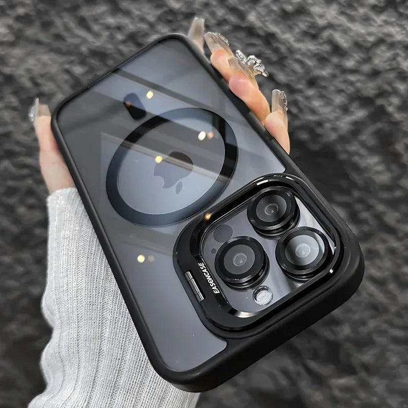 Luxury Magnetic Shockproof Phone Case For iPhone 17 15 16 14 13 12 11 Pro Max For Magsafe Funda Stand Glass Lens Protector Cover