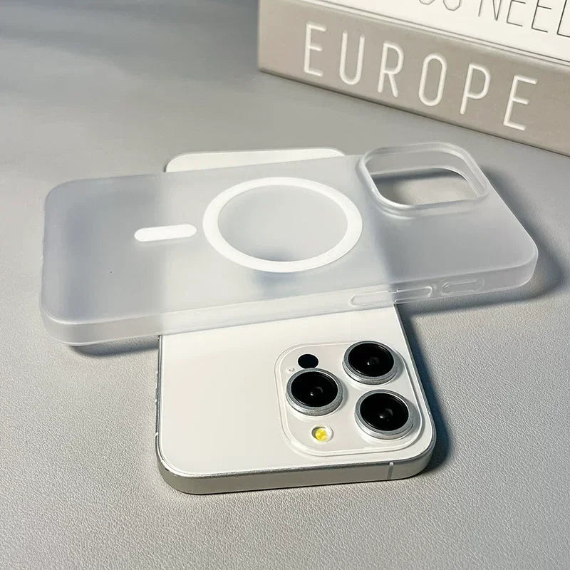 Ultra Thin Matte Magnetic Wireless Charger Case For iPhone 17 16 15 14 13 12 11 Pro Max For Magsafe Hard PC Translucent Cover