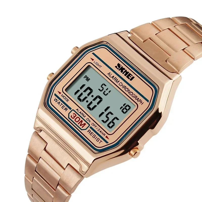 Skmei 3Bar Waterproof Digital Watch Reloj Hombre For Casual Sport 1123 Fashion Men Stainless Steel Strap LED Display Watches