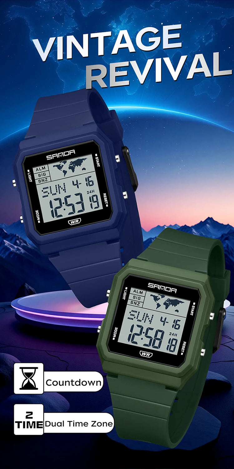 SANDA 2217 Sports Fashion Men Electronic Watches Multifunction Alarm Clock Countdown Luminous Waterproof Men's Digital Wristwatc