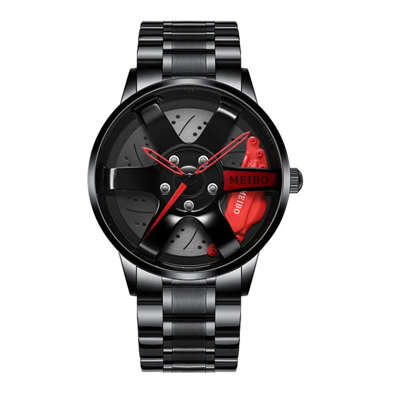 New Fashion Men Leather Watches Men Car Wheel Hub Stainless Steel Quartz Watch For Mens Military Sports Watch Relogio Masculino
