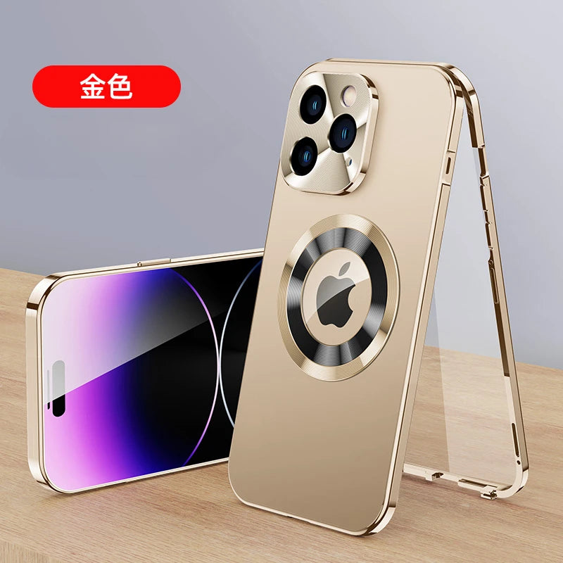 For iPhone 17 16 15 14 13 12Pro Max Full Aluminum Metal Magnetic Case Double-Sided Protection Shockproof Cover Screen Protector