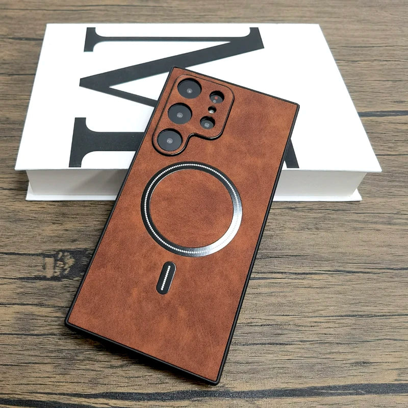 Luxury Leather Magnetic Case For Samsung Galaxy S26 S25 S24 S23 S22 S21 Ultra Plus FE Note 20 S 24 23 For Magsafe Wireless Cover